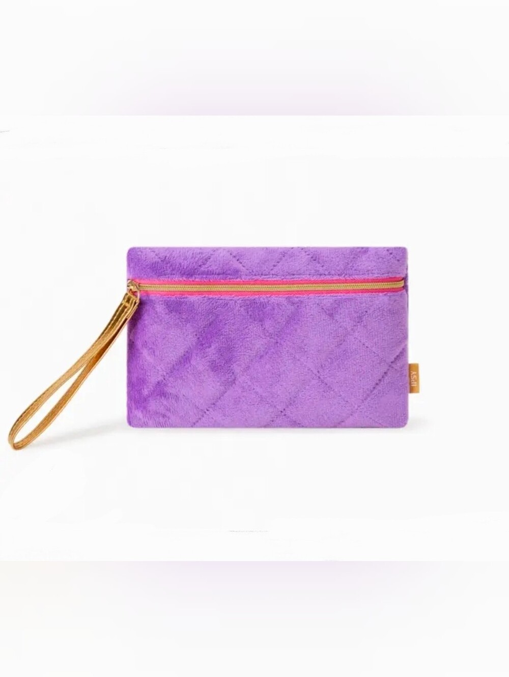 Ipsy Purple Quilted Velvet Crush Cosmetic Wristlet with Gold Accent NWT